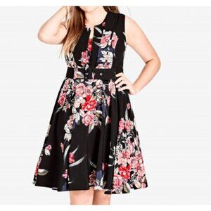 City Chic Black Pink Floral Misty Dress Size M18